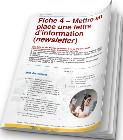 Fiche de cours METTRE EN PLACE UNE LETTRE D'INFORMATION (NEWSLETTER)
